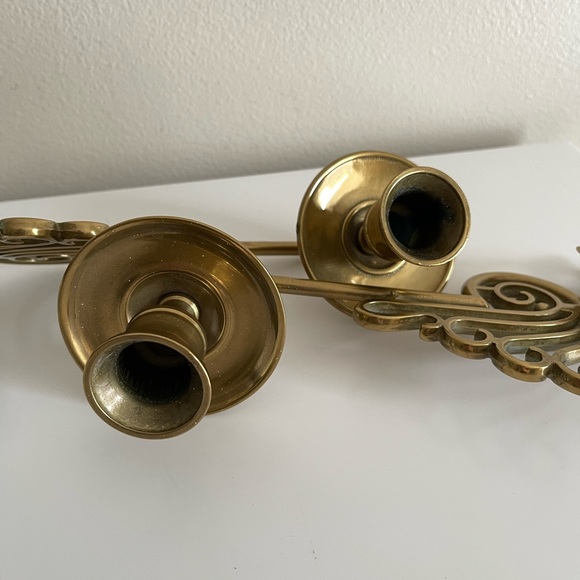 Vintage Antique Swedish One Armed Piano Candelabra Wall Sconce Brass Set Of 2 - Picture 5 of 5